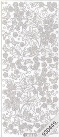 1 Stickers - 10 x 23 cm  - silber, Motiv - Blumen,  Farbe - silber,  Art - Stickers normal