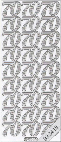 1 Stickers - 10 x 23 cm  - silber, Schriften - Zahlen,  Farbe - silber,  Art - Stickers normal