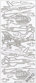 1 Stickers - 10 x 23 cm  - silber, Motiv - Verkehr,  Farbe - silber,  Art - Stickers normal,  Flugzeuge