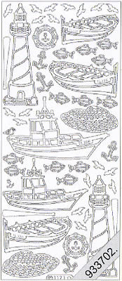 1 Stickers - 10 x 23 cm 1171 - silber, Farbe - silber,  Art - Stickers normal,  Jahreszeit - Everyday,  Schiffe,  Leuchtturm,  Fische,  Möwen