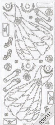1 Stickers - 10 x 23 cm 1053 - Kleid 1 - gold,  Farbe - gold,  Art - Stickers normal,  Jahreszeit - Everyday,  1053 - Kleid 1,  Handschuhe,  Schuhe,  Brautkleidung,  Brief,  Halskette