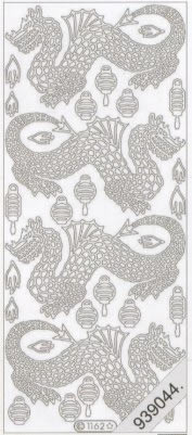 1 Stickers - 10 x 23 cm  - silber, Motiv - Tiere,  Farbe - silber,  Art - Stickers normal,  Jahreszeit - Everyday,  Drachen