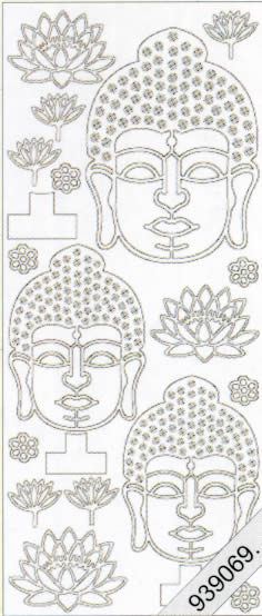 1 Stickers - 10 x 23 cm  - silber,  Art - Stickers normal,  Farbe - silber,  Jahreszeit - Everyday,  Lotusblüte,  Tempelgott