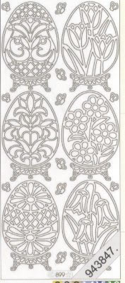 1 Stickers - 10 x 23 cm 0899 - 6 Ostereier - gold,  Farbe - gold,  Art - Stickers normal,  Jahreszeit - Ostern,  0899 - Ostereier mit Blumenmotiv,  Schmetterlinge