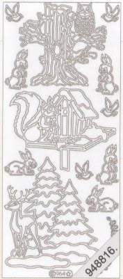 1 Stickers - 10 x 23 cm 0964 - Weihnachten - gold, Motiv - Tiere,  Farbe - gold,  Art - Stickers normal,  Jahreszeit - Winter,  0964 - Waldtiere,  Vogelhäuschen,  Hase,  Eichhörnchen,  Eule,  Vögel