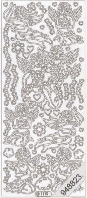 1 Stickers - 10 x 23 cm  - silber, Motiv - Engel,  Farbe - silber,  Art - Stickers normal