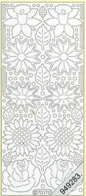 1 Stickers Glitter transparent  - 10 x 23 cm  - silber, Motiv - Blumen,  Art - Stickers Glitter transparent,  Farbe - silber,  Jahreszeit - Frühjahr,  Rosen,  Narzissen,  Sonnenblume,  Blätter