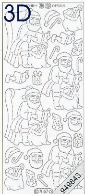 1 Stickers Glitter transparent  - 10 x 23 cm 3D - silber, Motiv - Weihnachtsmänner,  Farbe - silber,  Art - Stickers Glitter transparent