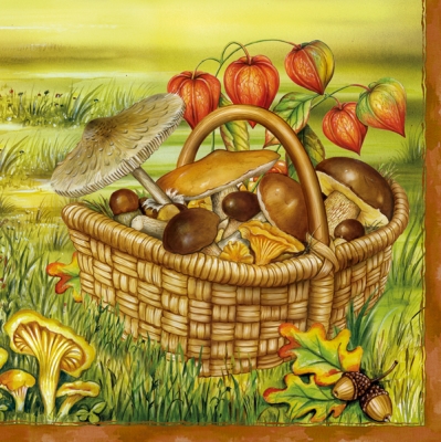 20 Servietten - 33 x 33 cm ,  Regionen - Wald / Wiesen,  Früchte - Pilze,  Herbst,  lunchservietten,  Eicheln,  Lampionblume