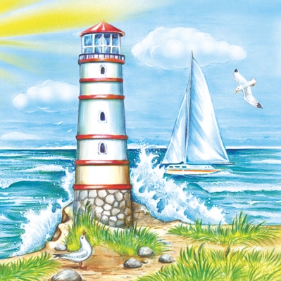 20 Servietten - 33 x 33 cm , Tiere - Vögel,  Regionen - Strand / Meer,  Regionen - Strand / Meer - Schiffe,  Regionen - Strand / Meer - Leuchttürme,  Sommer,  lunchservietten,  Möwen