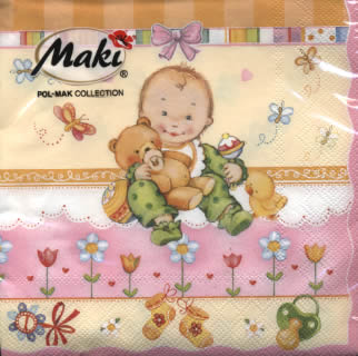 20 Servietten - 33 x 33 cm ,  Ereignisse - Geburt,  Blumen - Tulpen,  Menschen - Babys,  Everyday,  lunchservietten