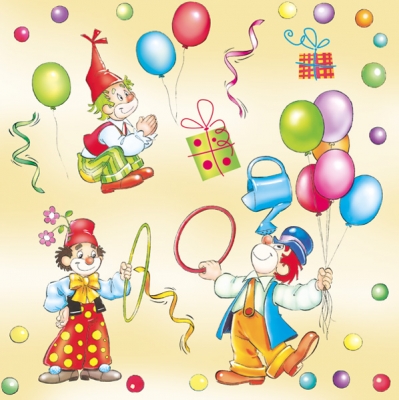 20 Servietten - 33 x 33 cm ,  Sonstiges - Comic / Ulk,  Ereignisse - Feier,  Motive - Luftballon,  Everyday,  lunchservietten,  Clowns