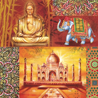 20 Servietten - 33 x 33 cm ,  Tiere - Elefanten,  Regionen - Asien,  Everyday,  lunchservietten,  Indien,  Tempel,  Buddha