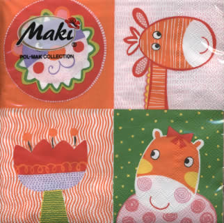 20 Servietten - 33 x 33 cm , Tiere - Katzen,  Tiere - Giraffen,  Blumen -  Sonstige,  Sonstiges - Comic / Ulk,  Everyday,  lunchservietten