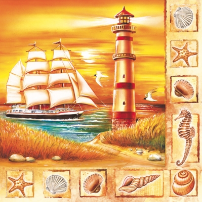 20 Servietten - 33 x 33 cm , Regionen - Strand / Meer -  Sonstige,  Regionen - Strand / Meer - Muscheln,  Regionen - Strand / Meer - Leuchttürme,  Regionen - Strand / Meer,  Sommer,  lunchservietten,  Segelschiff,  Seepferdchen,  Möwen
