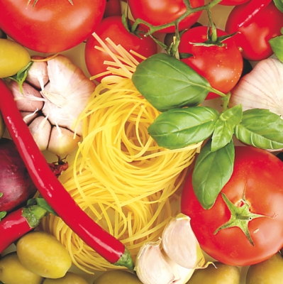 20 Servietten - 33 x 33 cm ,  Essen - Pasta,  Gemüse - Tomaten,  Sommer,  lunchservietten