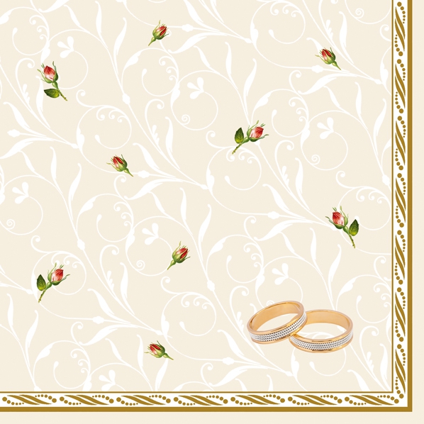 20 Servietten - 33 x 33 cm ,  Blumen - Rosen,  Ereignisse - Hochzeit,  Everyday,  lunchservietten,  Ringe