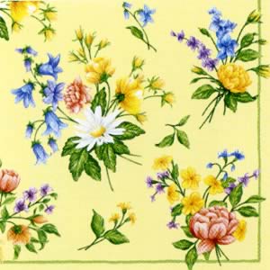 20 Servietten - 25 x 25 cm FLORAL MEDLEY yellow K, Regionen - Wald / Wiesen,  Blumen -  Sonstige,  Blumen - Magariten,  Blumen,  Frühjahr,  cocktail servietten,  Wiesenstrauß