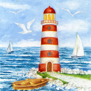 20 Servietten - 33 x 33 cm LIGHTHOUSE,  Tiere - Vögel,  Regionen - Strand / Meer - Schiffe,  Regionen - Strand / Meer - Leuchttürme,  Sommer,  lunchservietten,  Möwen