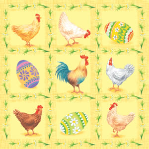 20 Servietten - 33 x 33 cm COUNTRY EASTER yellow, Sonstiges - Muster,  Ostern - Ostereier,  Blumen -  Sonstige,  Ostern - Huhn / Hahn,  Ostern,  lunchservietten
