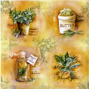 20 Servietten - 33 x 33 cm HERBARIUM,  Pflanzen - Küchenkräuter,  Sommer,  lunchservietten