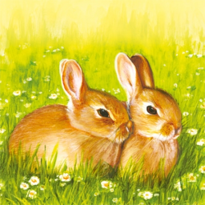 20 Servietten - 33 x 33 cm BUNNY FRIENDS,  Ostern - Hasen,  Tiere - Hasen,  Frühjahr,  lunchservietten