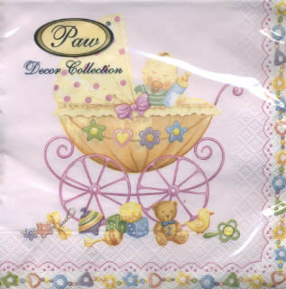 20 napkins - 33 x 33 cm WELCOM BABY pink,  Toys - material-animals,  People - babies,  Events - birth,  Everyday,  lunchnapkins