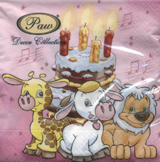 20 Servietten - 33 x 33 cm BIRTHDAY PARTY rosa, Tiere - Löwen,  Tiere - Giraffen,  Weihnachten - Kerzen,  Ereignisse - Geburtstag,  Everyday,  lunchservietten