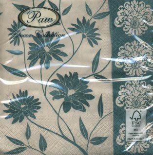 20 Servietten - 33 x 33 cm FLOWERY DECOR turquoise,  Blumen,  Sommer,  lunchservietten