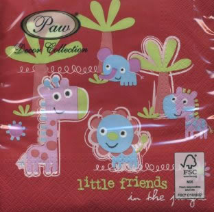 20 Servietten - 33 x 33 cm JUNGLE LITTLE FRIENDS pink,  Sonstiges - Comic / Ulk,  Tiere -  Sonstige,  Sonstiges - Schriften,  Everyday,  lunchservietten