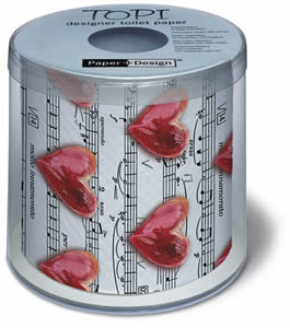1 Rolle bedrucktes Toilettenpapier - 3-lagig - 200 Blatt Lovesong,  Everyday,  bedrucktes Toilettenpapier,  Liebe,  Herzen,  Noten