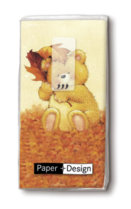 10 bedruckte Taschentücher Teddy in leaves,  Tiere,  Everyday,  Herbst,  bedruckte papiertaschentücher,  Teddybären