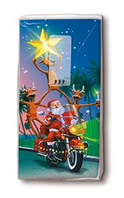 10 bedruckte Taschentücher Santa the biker,  Winter,  Weihnachten,  bedruckte papiertaschentücher