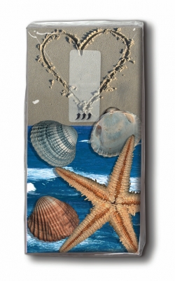 10 bedruckte Taschentücher Solitary beach,  Ereignisse,  Regionen - Strand / Meer,  Everyday,  bedruckte papiertaschentücher,  Muscheln,  Seestern,  Herzen