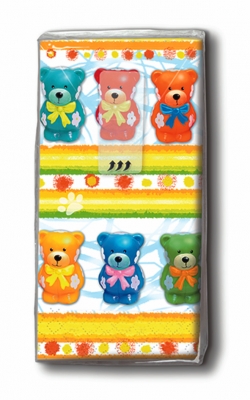 10 bedruckte Taschentücher Colourful teddies, Tiere,  Sonstiges,  Ereignisse,  Everyday,  bedruckte papiertaschentücher,  Bären