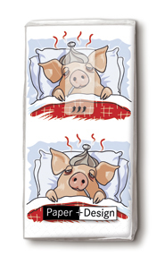 10 bedruckte Taschentücher Influenza,  Tiere,  Everyday,  bedruckte papiertaschentücher,  Fieberthermometer,  Schwein,  Bett,  Fieber