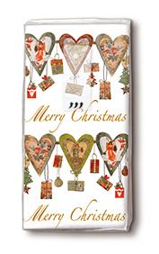 10 bedruckte Taschentücher Wonderful hearts,  Weihnachten,  bedruckte papiertaschentücher