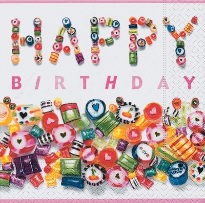 20 Servietten - 25 x 25 cm Sweet Birthday,  Sonstiges - Schriften,  Essen - Süßigkeiten,  Ereignisse - Geburtstag,  Everyday,  cocktail servietten