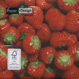 20 Servietten - 25 x 25 cm Fresh strawberries,  Früchte - Erdbeeren,  Sommer,  cocktail servietten