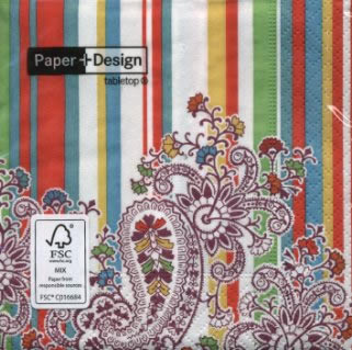 20 Servietten - 25 x 25 cm Paisley on stripes,  Sonstiges - Muster,  Blumen,  Everyday,  cocktail servietten