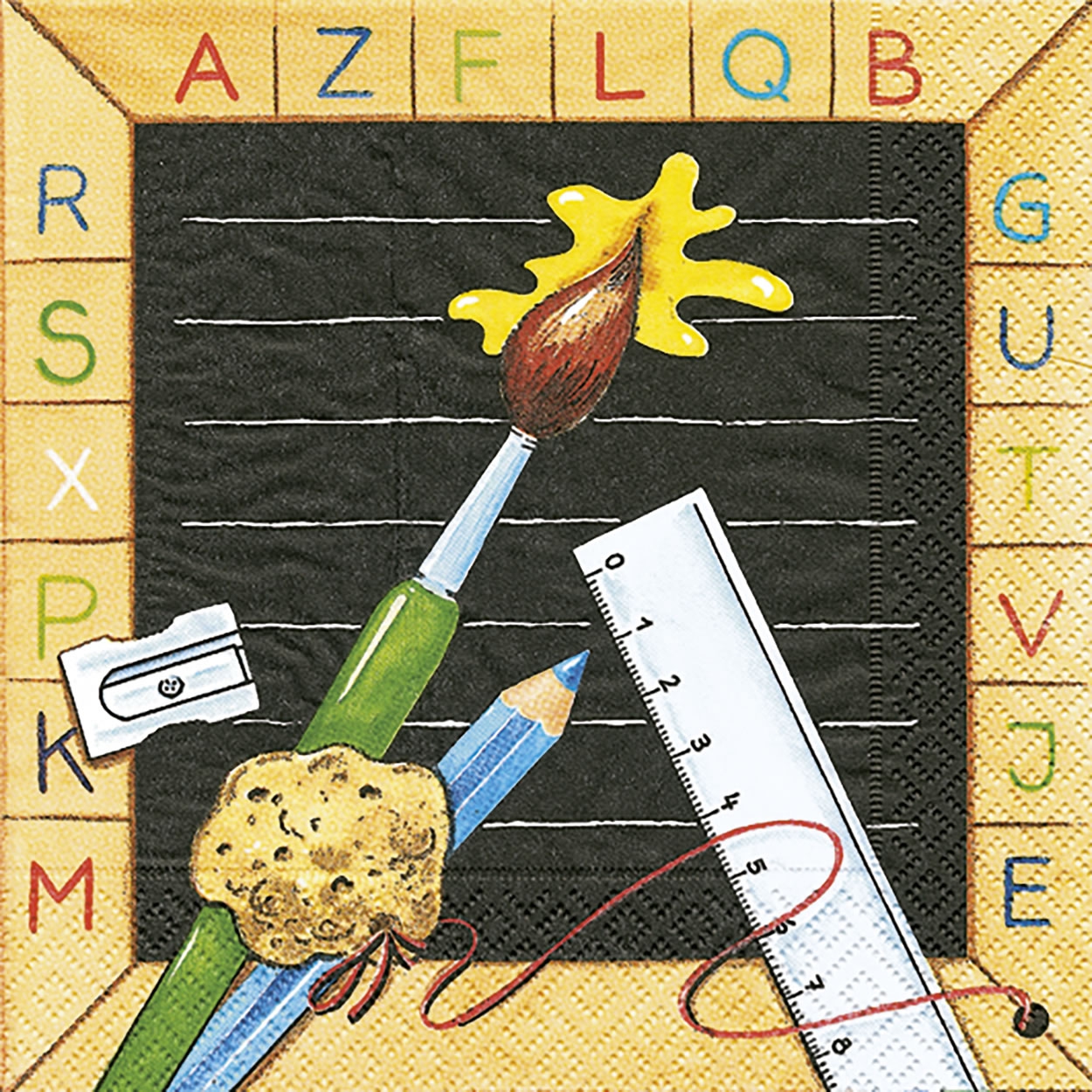 20 Servietten - 33 x 33 cm ,  Ereignisse - Schule,  Sommer,  lunchservietten,  Buchstaben,  Lineal,  Pinsel,  Anspitzer,  Stifte