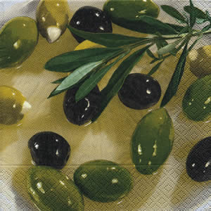 20 Servietten - 33 x 33 cm Delicious olives,  Regionen - Mediteran,  Früchte - Oliven,  Sommer,  lunchservietten