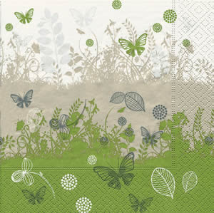 20 Servietten - 33 x 33 cm Green world,  Regionen - Wald / Wiesen,  Tiere - Schmetterlinge,  Frühjahr,  lunchservietten