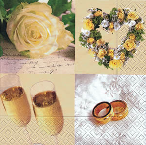 20 Servietten - 33 x 33 cm Marriage,  Getränke - Wein / Sekt,  Ereignisse - Hochzeit,  Blumen - Rosen,  Everyday,  lunchservietten