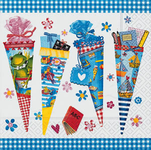 20 Servietten - 33 x 33 cm School cones,  Ereignisse - Schule,  Sommer,  lunchservietten,  Schultüten