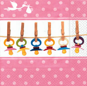 20 Servietten - 33 x 33 cm Baby soothers rosé,  Ereignisse - Geburt,  Everyday,  lunchservietten,  Nuckel