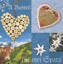 20 Servietten - 33 x 33 cm Oktoberfest, Tiere - Kühe,  Regionen,  Ereignisse - Liebe,  Blumen -  Sonstige,  Sommer,  lunchservietten,  Edelweiß,  Herzen