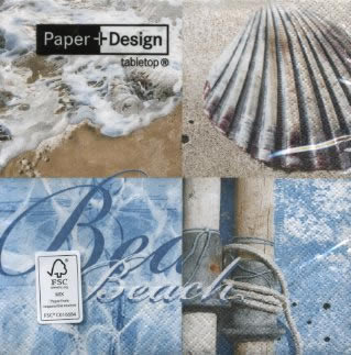 20 Servietten - 33 x 33 cm Atlantik beach,  Regionen - Strand / Meer - Muscheln,  Sommer,  lunchservietten