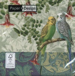 20 Servietten - 33 x 33 cm Budgies,  Tiere - Vögel,  Blumen,  Everyday,  lunchservietten,  Wellensittiche