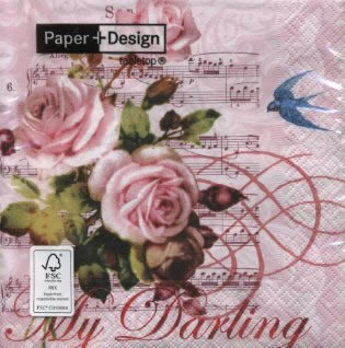 20 Servietten - 33 x 33 cm My darling,  Sonstiges - Schriften,  Ereignisse - Liebe,  Blumen - Rosen,  Sommer,  lunchservietten